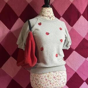 apple embroidered puff sleeve top